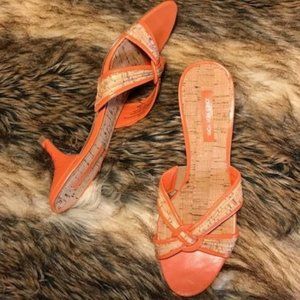 Jones New York Orange Crisscross Leather Cork Sandals